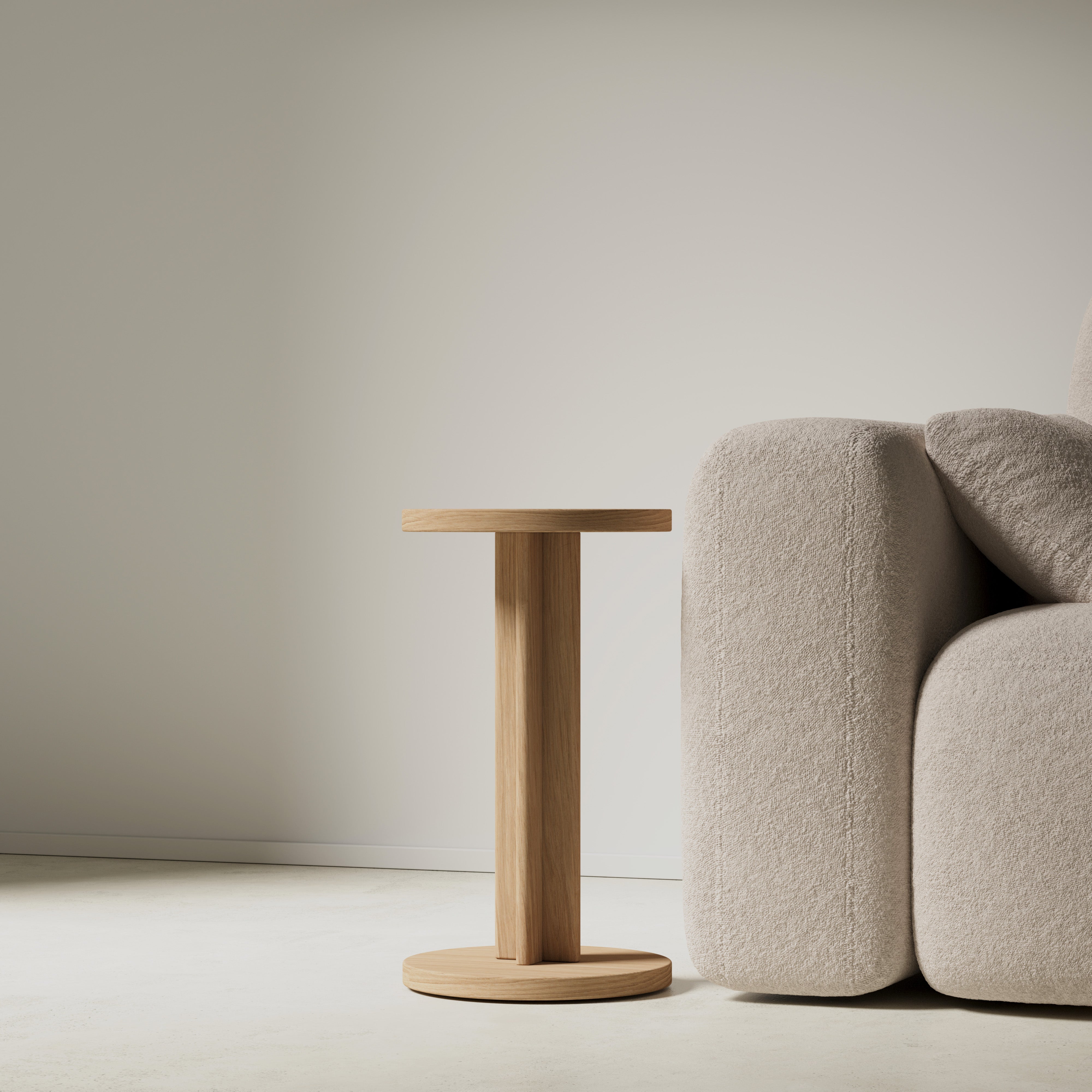 oak side table, front view