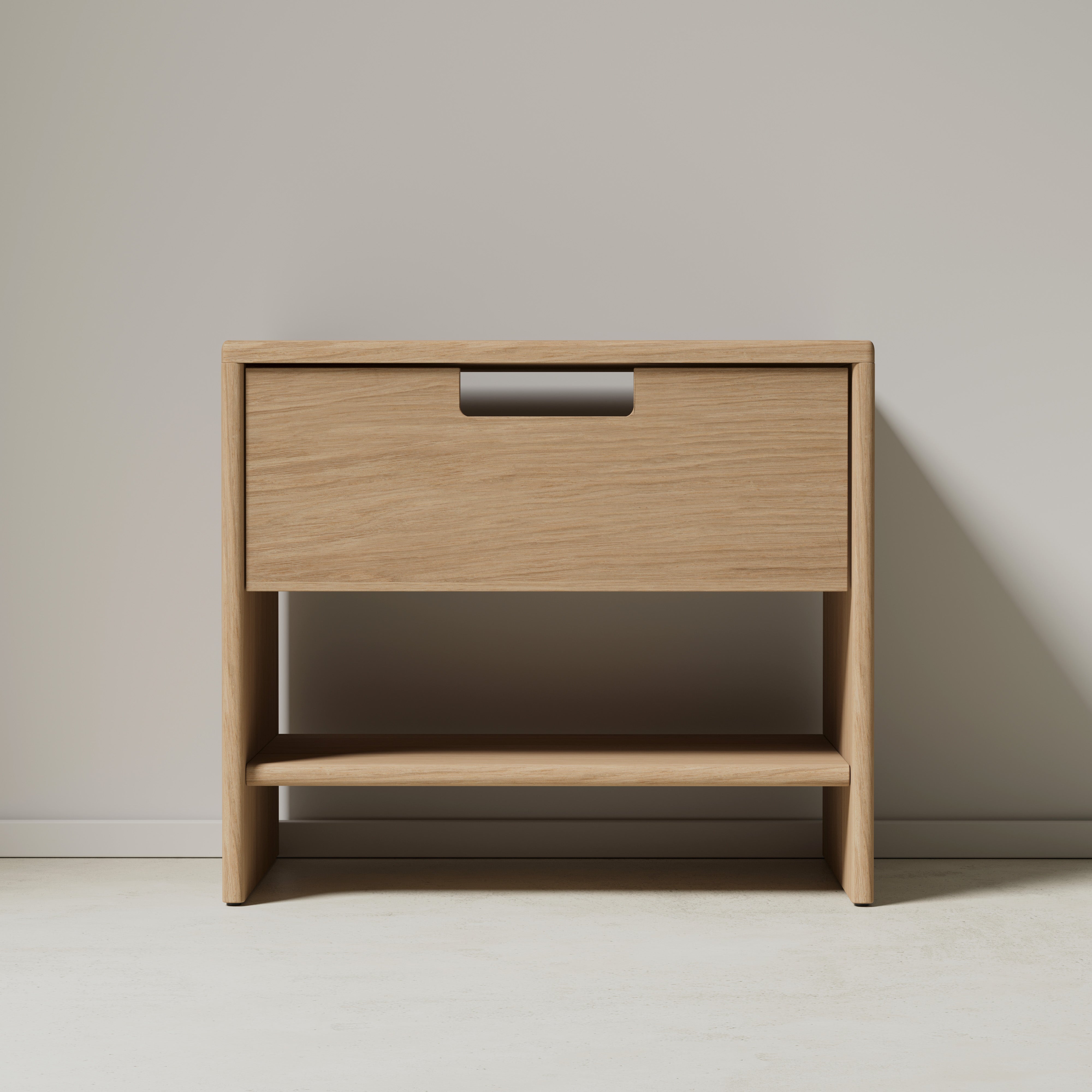 oak nightstand with drawer, front view