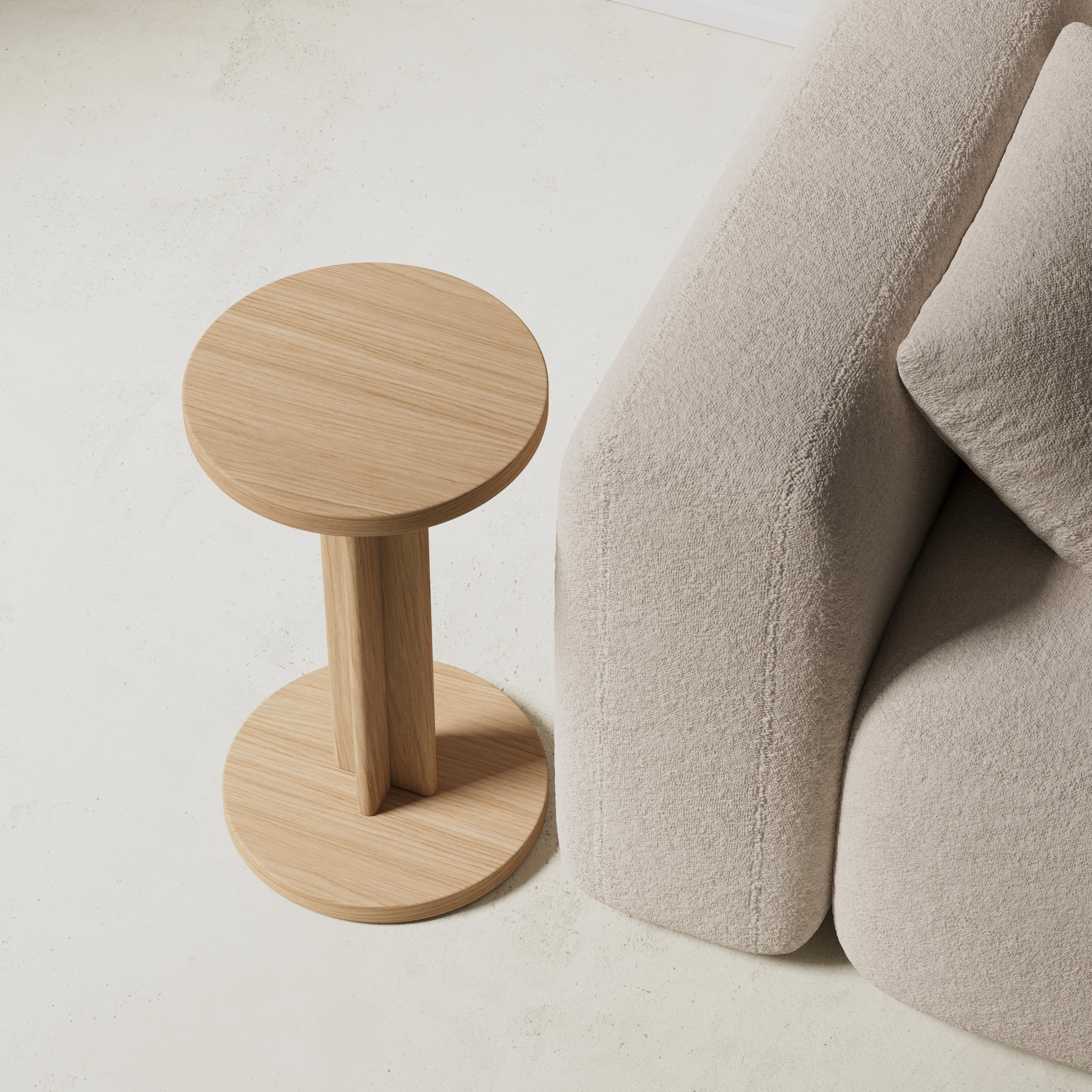 oak side table, top view