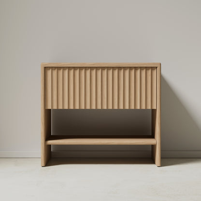 oak nightstand, flutted front, front view
