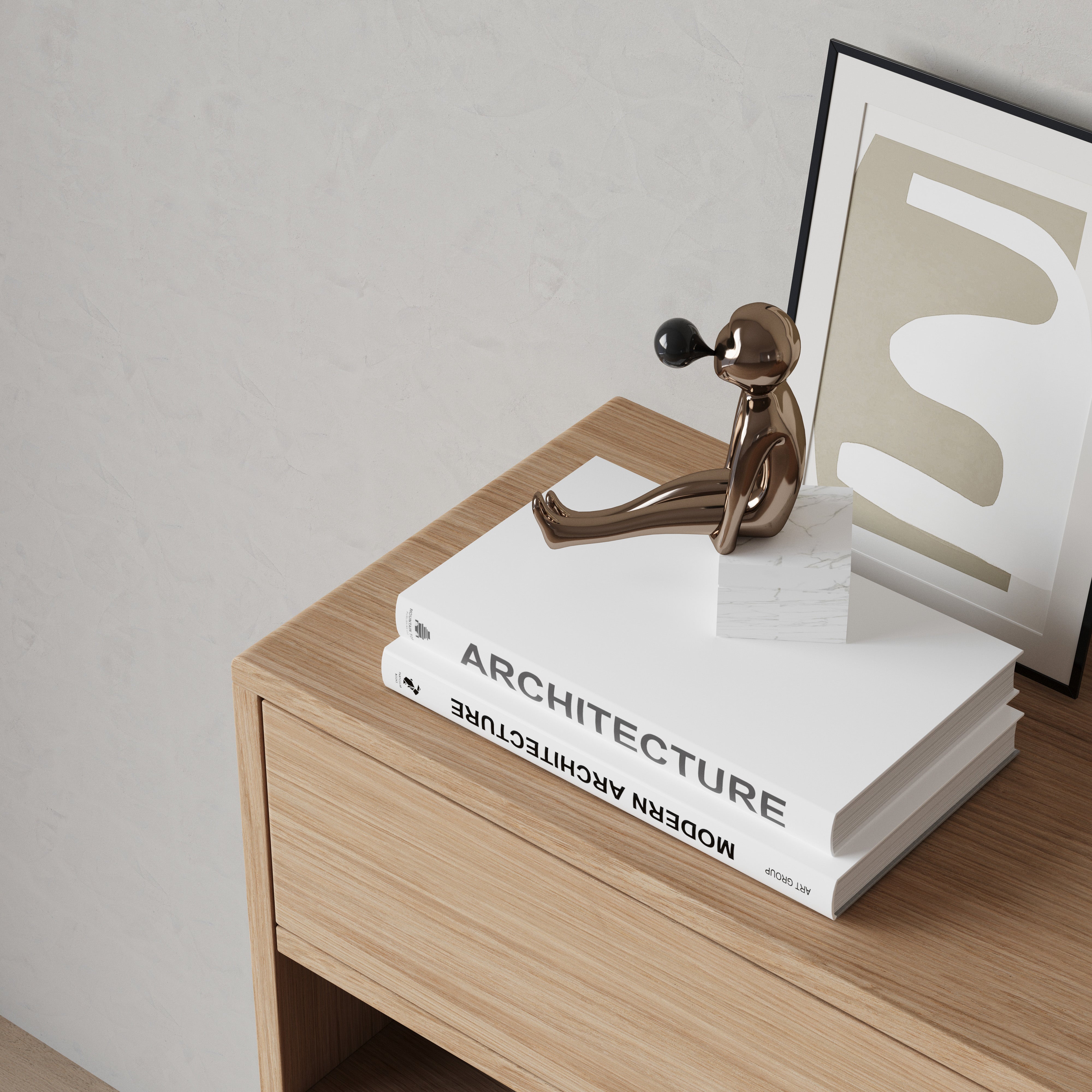 oak floating console table, side view