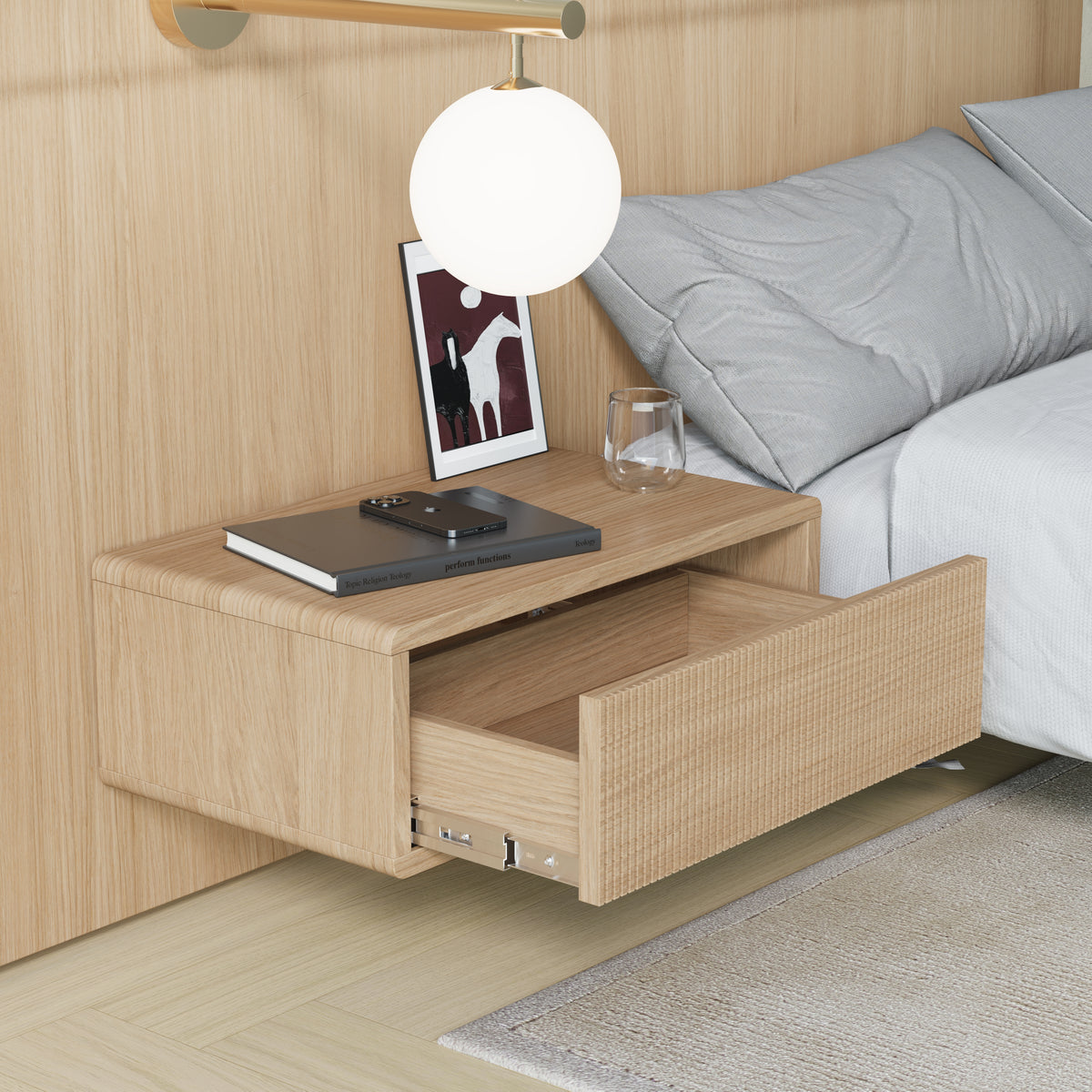 Floating Bedside Table-Navan – Oakly. Oak furniture studio.